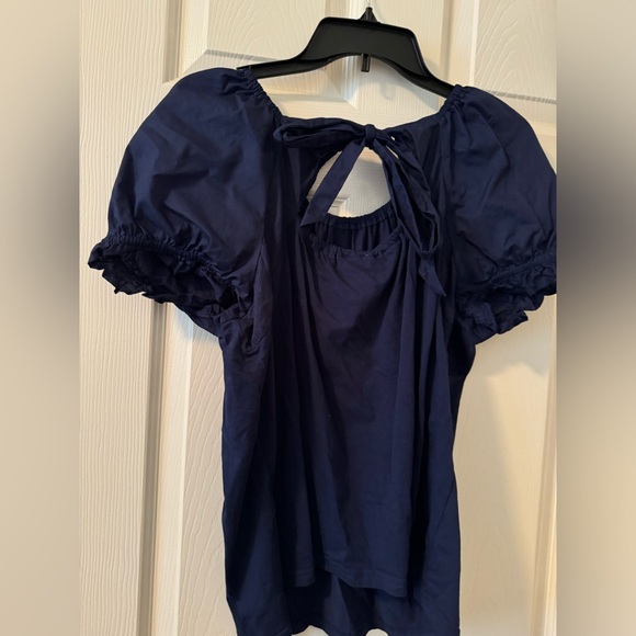 J.Crew navy blouse, bow in back, Sz L-worn once - Picture 4 of 4
